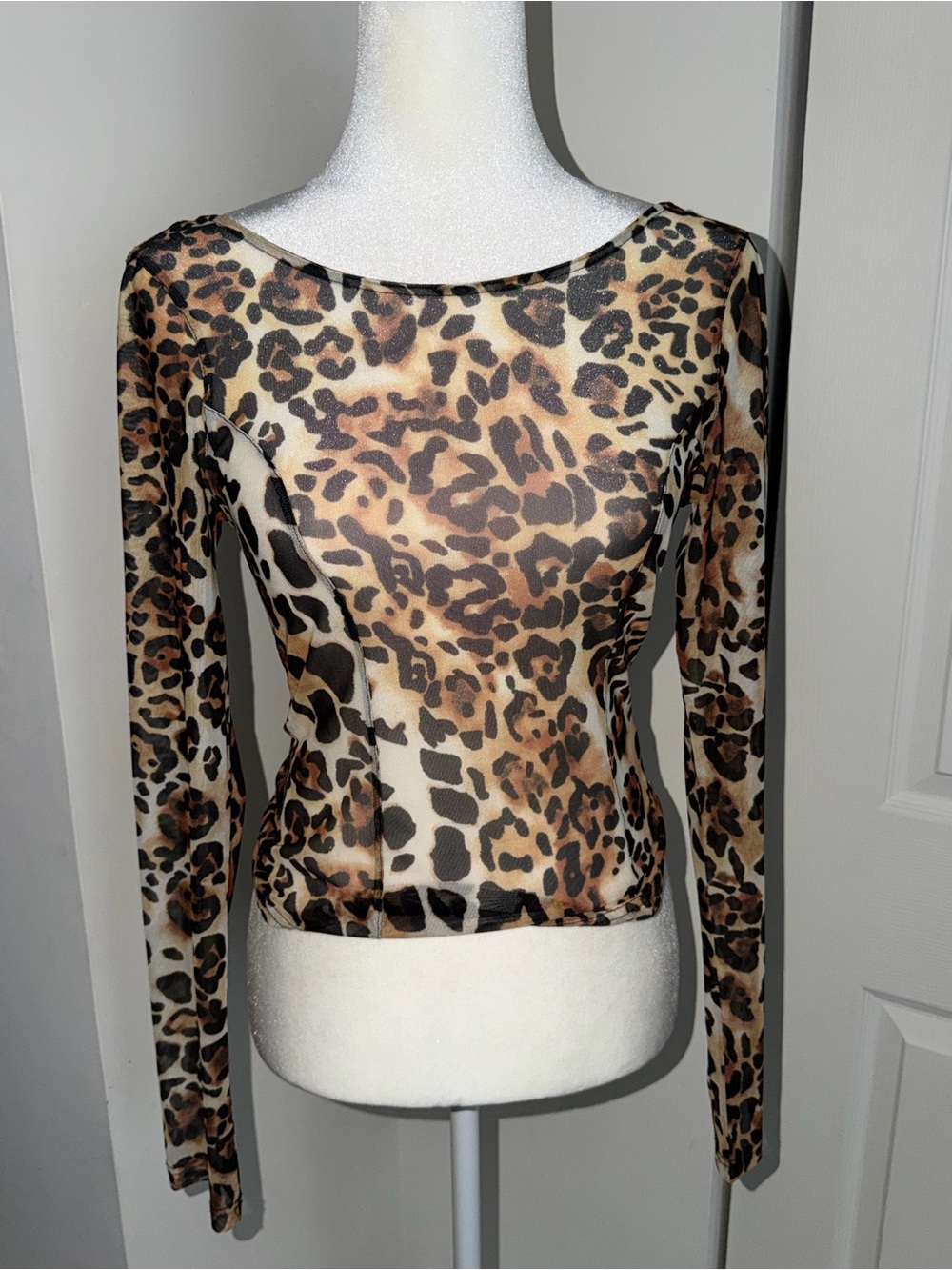 & Other Stories Leopard Print Long Sleeve Sheer Top - Brown/Cream/Black